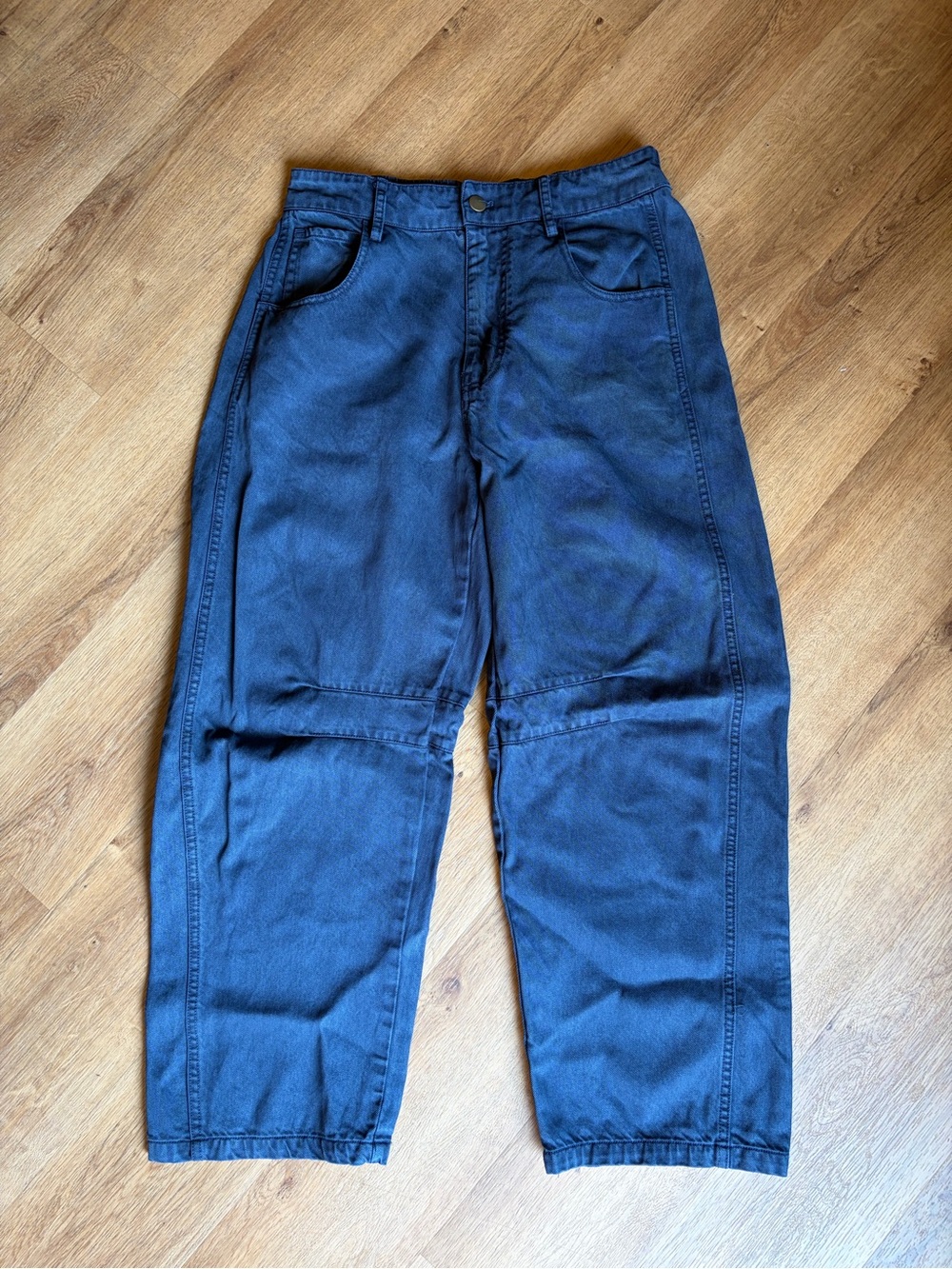 YFB Young Fabulous & Broke Navy Barrel Leg Pants Elastic Back Waist Crop Size M
